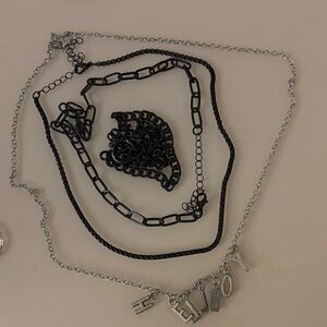 Silver and Black Chain Necklace with Letter Charms